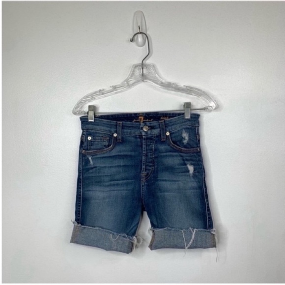 7FAM 7 For All Mankind Shorts Jean Denim‎ Cut Off Size 25 Womens - Picture 1 of 8